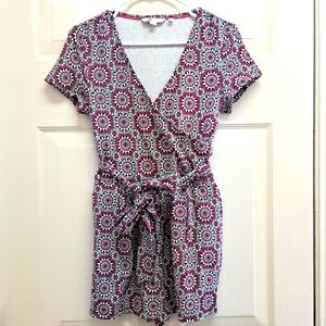Boden Caroline Jersey Romper Faux Wrap Belted Coquette Comfy Boho Pink White 6P